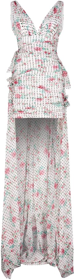 philosophy 2020 White Floral Polka Dot High Low Dress With Train