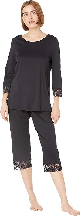 Hanro Moments Crop Pajama Set Women's Pajama Sets Black : XS, Polyamide/Lace/Cotton