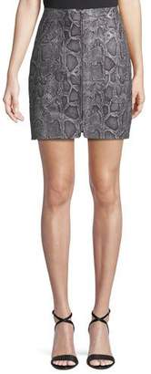 Rebecca Taylor Snake-Print Leather Zip-Front Short Skirt