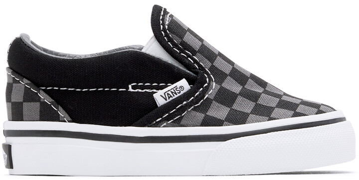 vans checkerboard slip on black gray