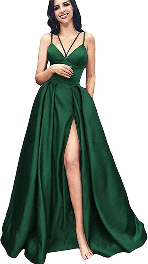 dark green special occasion dress