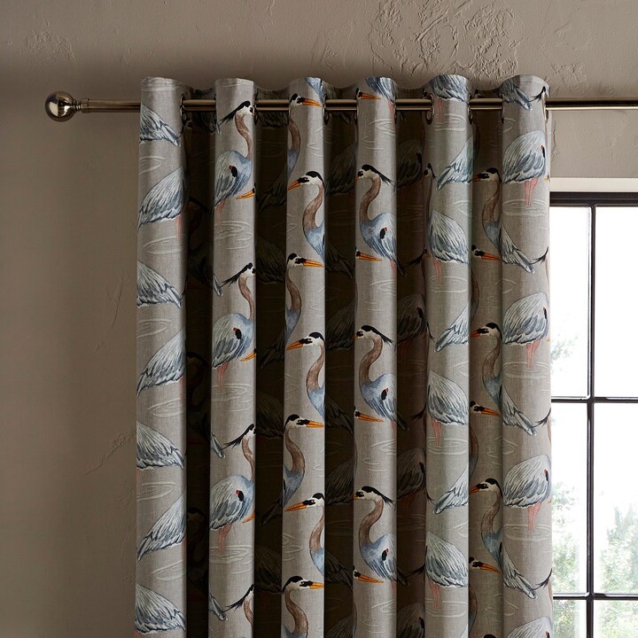 Natural History Museum Heron Natural Eyelet Curtains Brown/Blue/Pink