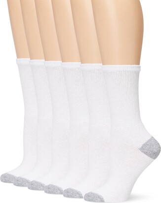 Fruit of the Loom womens Ladies Core Soft Spun Plus Size White Crew with Grey Heel and Toe Hosiery