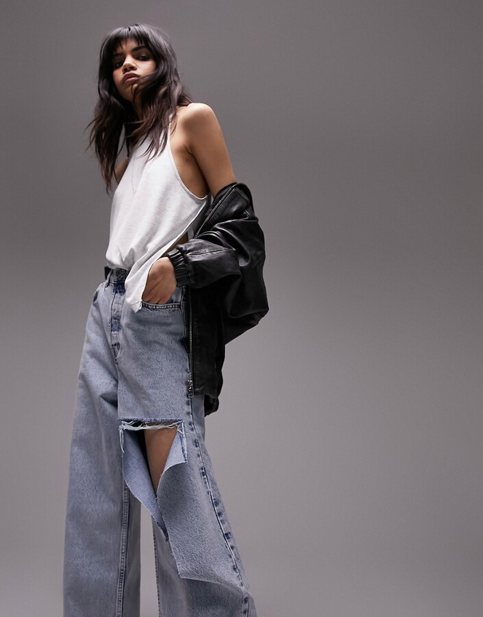 Topshop oversized mom jeans with rip in bleach - ShopStyle