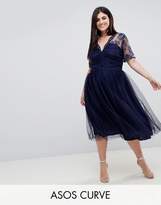 Thumbnail for your product : ASOS Curve CURVE Lace Top Midi Dress With Ruched Bodice