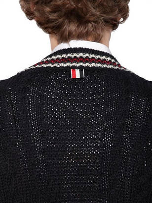 Thom Browne Wool Knit Cardigan W/ Stripes