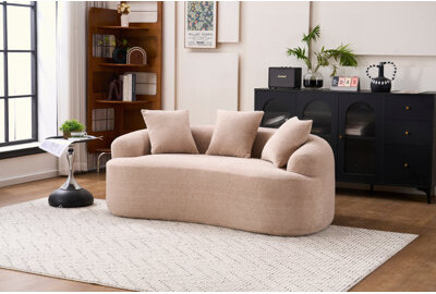 Latitude Run Loveseat Sofa With Wood Grain Chenille Fabric Warm Beige High-Density Sponge Couch No-Assembly Compact Sofa For Small Spaces & Apartments 300 Lbs C