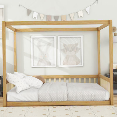 George Oliver Canopy Bed Floor Bed With Fence Guardrails