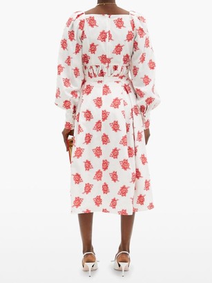 Erdem Ina Pleated Rose Fil-coupe Twill Midi Skirt - Red White
