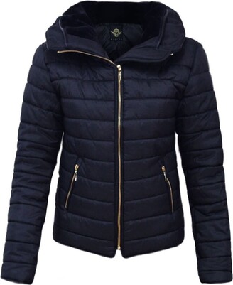 ladies navy padded jacket with hood