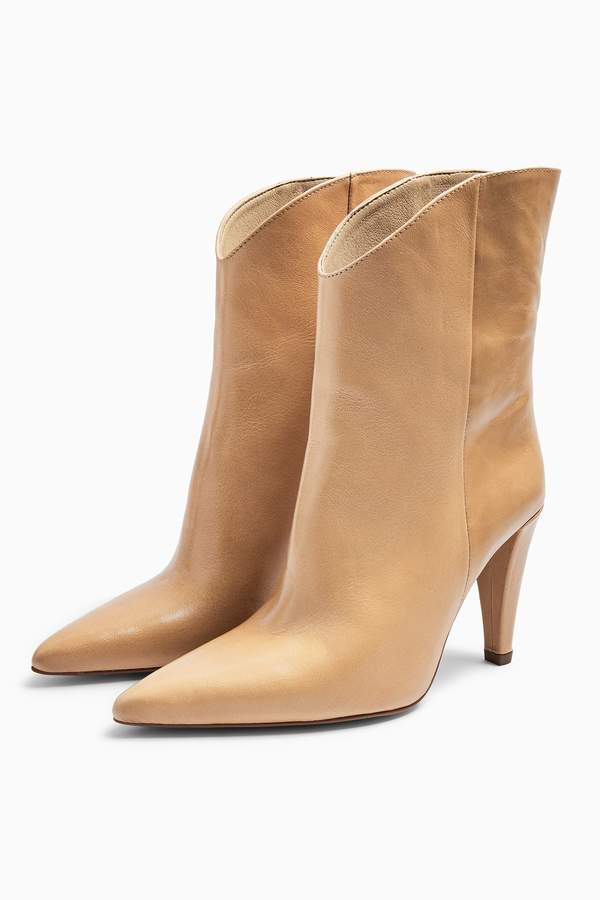 Topshop Womens Havana Leather Natural Boots Natural ShopStyle