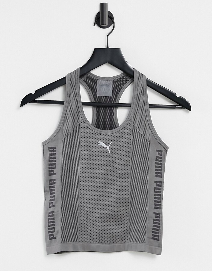 Puma Training evoKNIT seamless cropped tank top in charcoal gray - ShopStyle