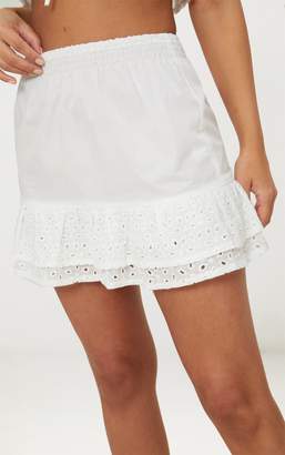 PrettyLittleThing Petite White Broderie Anglaise Detail Mini Skirt