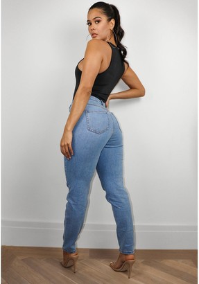 Missguided High Waisted Comfort Stretch Mom Jean Blue