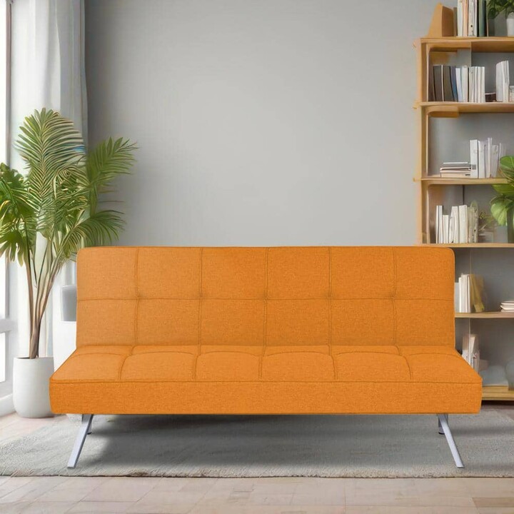 HOMESTOCK Tangerine Modern Futon Sofa Bed - Convertible Futon with Linen Fabric for Premium Comfort, Stylish and Durable