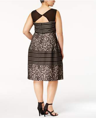 Sangria Plus Size Illusion Sequined Striped Fit & Flare Dress