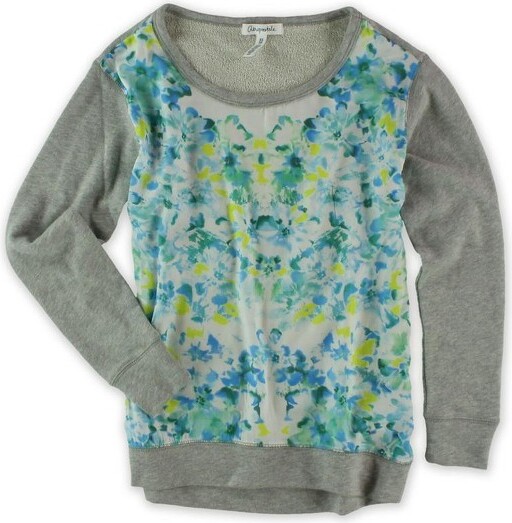 Aeropostale Womens Floral Silk Front Embellished T-Shirt, Grey, X-Small