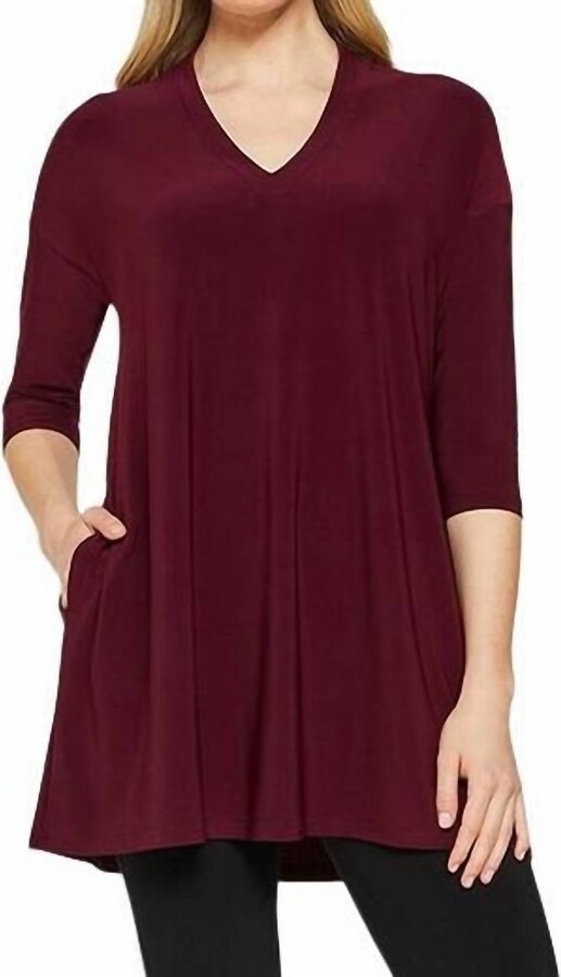 Sympli V Ruched Tunic Top In Pomegranate