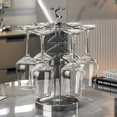The Holiday Aisle Christmas Deer Wine Glass Stand - Creative High Footed Cup Inverted Hanging Stand Iron Design G-Shaped Cup Mouth Festive Atmosphere Ornament