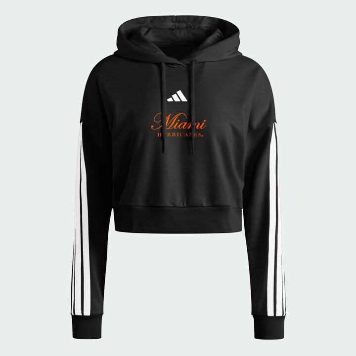 adidas Miami Hurricanes Essentials 3-Stripes Crop Hoodie Black M Womens
