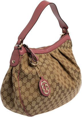 Gucci Old Rose/Beige GG Canvas and Leather Medium Sukey Hobo