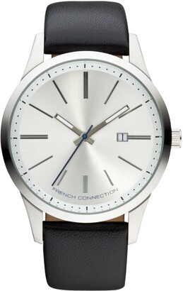 French Connection Men's Quartz Watch with Silver Dial Analogue Display and  Black Leather Strap FC1054SS - ShopStyle