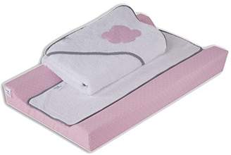 Camilla And Marc Belino motitas - Pack of Plastic-Coated Changing Mat 53 x 80 cm and Bath Cape/80 x 80 cm Cloud, Pink