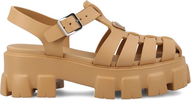 Prada Foam Triangle-Logo Ankle Strapped Sandals