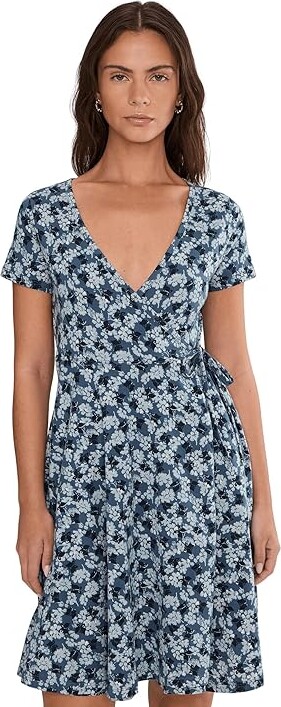 Toad&Co Freesia Wrap Short Sleeve Dress Women's Dress Pacific Blue Print : MD Cotton/Elastane/Lyocell