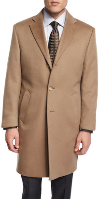 Neiman Marcus Cashmere Button-Down Long Coat, Camel
