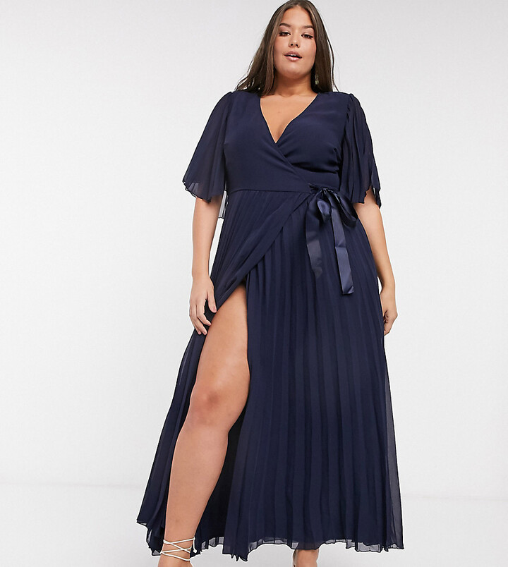ASOS DESIGN Curve exclusive maxi dress with kimono sleeve and tie waist in  pleat - ShopStyle