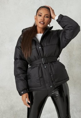 Missguided Black Self Belted Puffer Jacket - ShopStyle