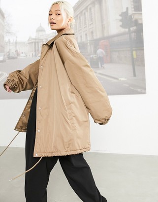 Collusion oversized coach jacket in tan - ShopStyle