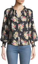 Thumbnail for your product : Rebecca Taylor Floral-Print Silk Button-Front Top