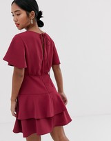Thumbnail for your product : Forever New Petite tiered flippy hem mini dress in raspberry