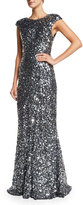 Thumbnail for your product : Rachel Gilbert Alyssa Cap-Sleeve Sequined Gown, Silver