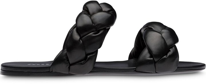 Miu Miu Black Leather Straps Women's Sandals | Shop the world's 