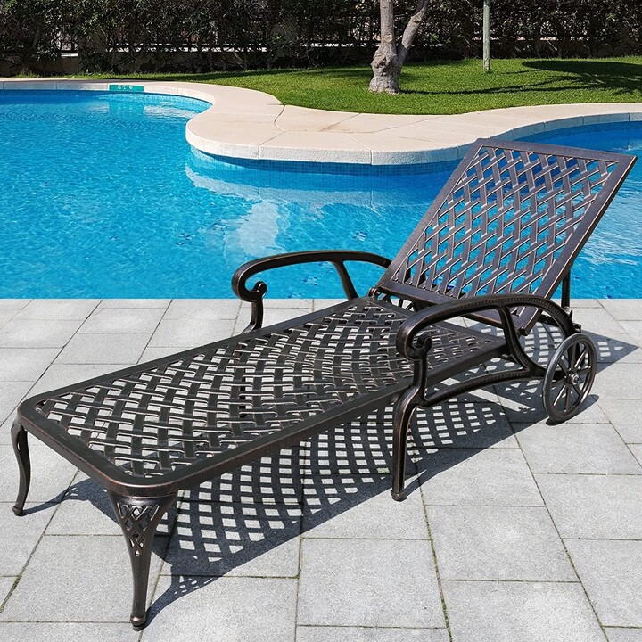 HOMEFUN Aluminum Outdoor waterproof Chaise Lounge Chair With Wheels