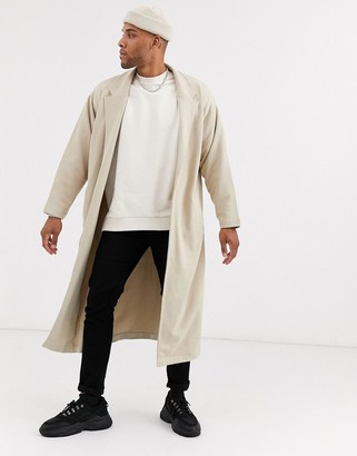 ASOS DESIGN oversized longline jersey duster jacket in beige