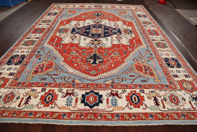 Isabelline One-of-a-Kind Adraya Hand-Knotted Heriz Orange 8'10\ x 11'9\ Wool Area Rug