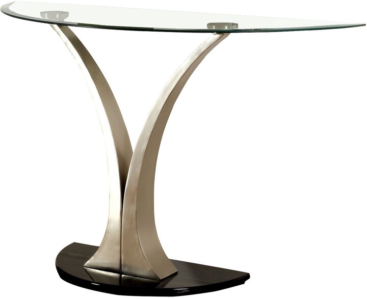 Benjara Sofa Table with Curved V Base and Semi Circular Glass Top, Silver -  ShopStyle