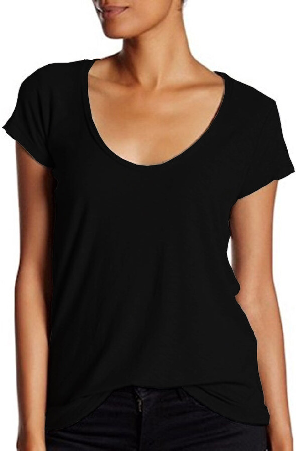 James Perse Women's Black Deep Scoop Neck T-Shirt