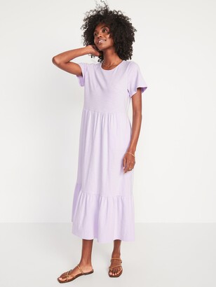 Old Navy Short-Sleeve Tiered Slub-Knit Midi Swing Dress for Women -  ShopStyle