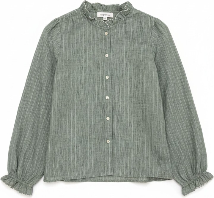 Latelier London Sage Green Stripe Ruffle-Neck Blouse