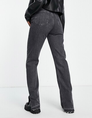 Weekday Rowe cotton straight leg split hem jeans in tar black - LBLUE -  ShopStyle