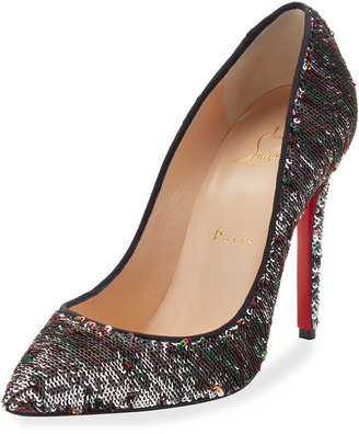 Christian Louboutin Pigalle Sequin Red Sole Pump, Black