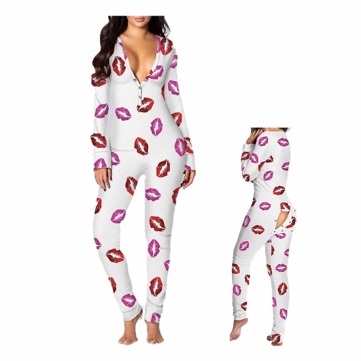 Keepus Sexy Pyjama Women Jumpsuit Lady Pajama Suit Back Butt Bum open Ass  Loungewear - Women Pajamas Set Winter Pajamas for Women Thin Cartoon  Pijamas Printed Pijama (Lips S) - ShopStyle