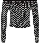 Thumbnail for your product : River Island Girls black RI monogram bardot top