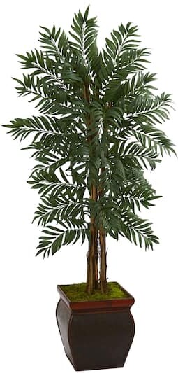 5Ft Parlor Palm Tree in Decorative Planter By Nearly Natural in Green