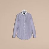 Thumbnail for your product : Burberry Ruffle Detail Double Cuff Striped Cotton Shirt